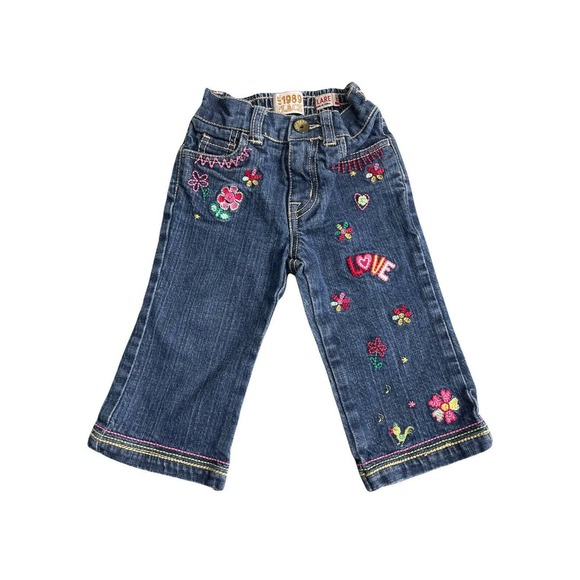 The Children's Place Other - The Childrens Place Embroidered Flowers Denim Baby Jeans Y2K Size 12 Months